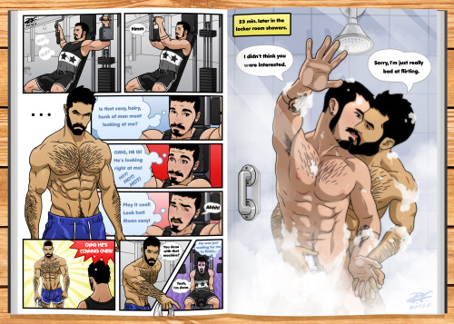 fearonart:  Don’t you hate when this happens to you at the gym! xP Well page 1 that is.This is a little 2 page comic I made for the french fanzine, Dokkun, a gay magazine that will be shown at Japan Expo, Europe’s biggest comic event in early July