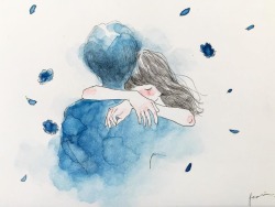 kaarii0119:不確実なもの . #art #artwork #illustration #drawing #watercolor #couple #blue #girl #イラスト #水彩 #カップル