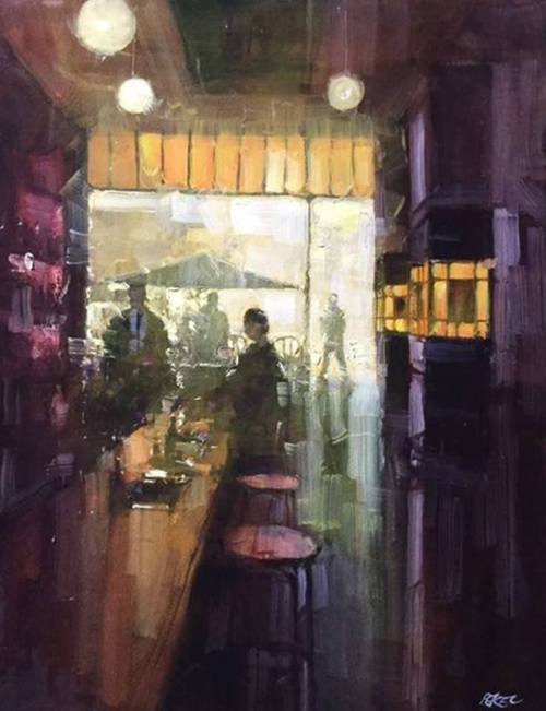 huariqueje:New York cafe, The Valley    -    Herman PekelAustralian,b.1956-Oil on canvas , 55 x 75 cm/ #herman pekel#art#arte#paint#quadro#painting#dipinto