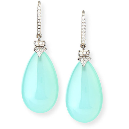 Rina Limor Signature Aqua Chalcedony Pear Drop Earrings with Diamonds ❤ liked on Polyvore (see mor