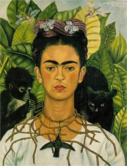 artisticinsight: Self-Portrait with Thorn Necklace and Hummingbird, 1940, and Self-Portrait with Monkey, 1938, by Frida Kahlo (1907-1954).   “I paint self-portraits because I am so often alone, because I am the person I know best.”- Frida Kahlo 