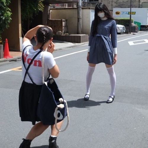 Shooting @arismukaide in Tokyo. Photo @jojohmy #crisscrosssuspenderskirt #nursedress #ouinon #spring