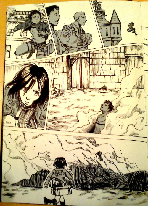 I kind of redrew several pages of snk in my sketchbook…. Chapter 9 page 32-37 to be more prec