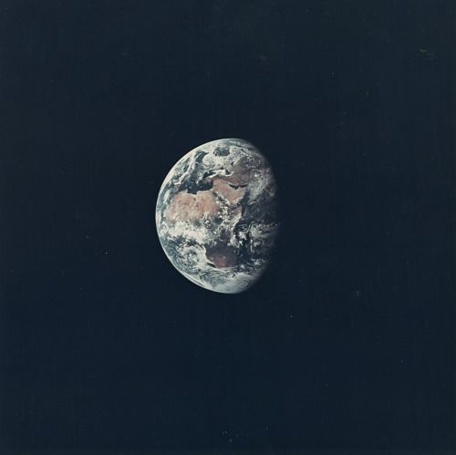 View of the earth and the moon from Apollo 13, 1970. Vintage chromogenic print on Kodak paper. Photo