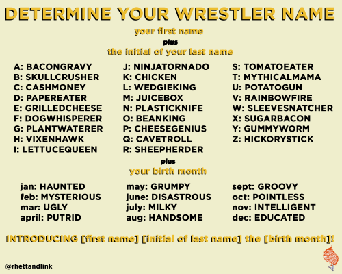Were Here To Help You Find Your Wrestler Name.