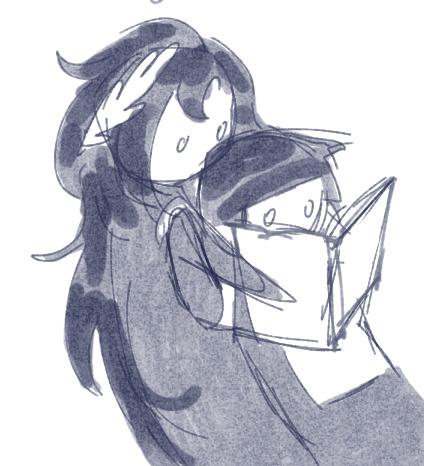 a doodle of adler and falke reading a book together