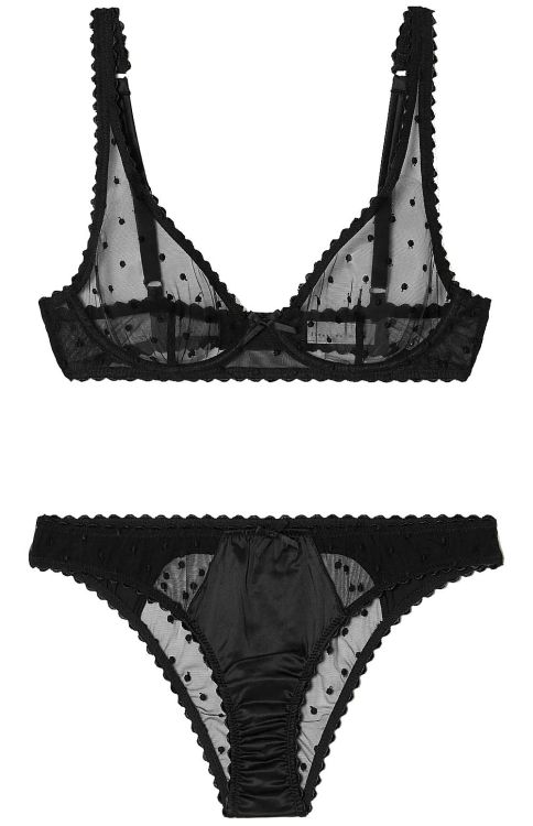 Fleur du Mal | Dotty Tulle Bra + Dotty Heart Shaped Cheeky knickers in sheer tulle + silk 