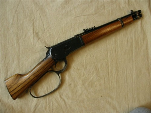 gunrunnerhell:  Mare’s LegLever-action handgun that’s basically a shortened, stock-less version of a full size lever action rifle. They are more of a novelty since they’re awkward to shoot. Available in almost any caliber a lever action comes in,