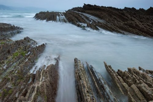 A flysch rock formation in Zumaia, Spain.