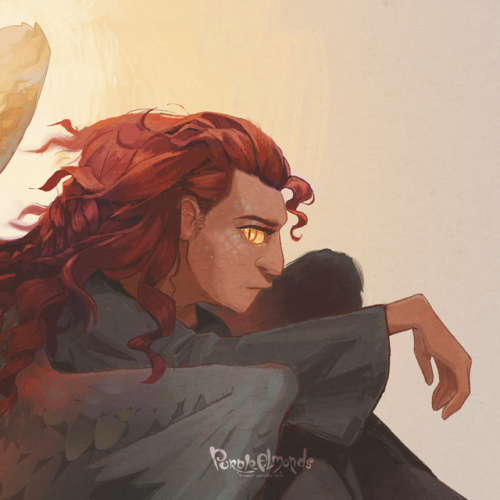 purplealmonds:Slapped some color (and a shiny new watermark!) on the Good Omens sketch from earlier 