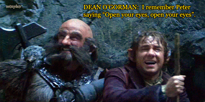 notmydate:  Graham McTavish and Dean O’Gorman describe filming the Stone Giants sequence with Martin Freeman. I can’t fucking see anything! What’s going on? 