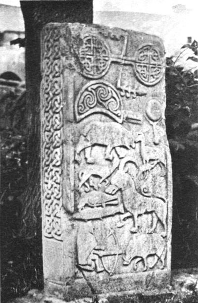 earlyscotland:Pictish symbols and Celtic interlace patterns on a sculptured stone at St Vigeans near