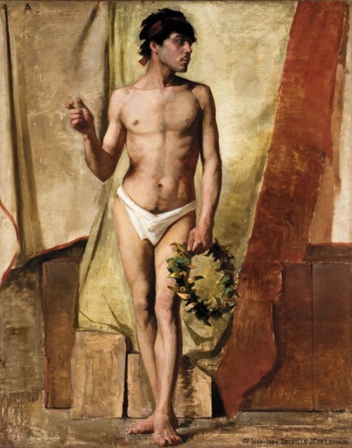 ultrawolvesunderthefullmoon:  Jean Delville, “Man with Laurel Crown”, Oil on CanvasJean Delville was a Belgian symbolist painter, author, poet, polemicist, teacher, and Theosophist. Delville was the leading exponent of the Belgian Idealist movement