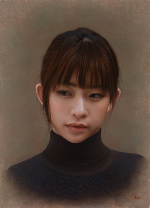 taishou-kun: Oka Yasutomo 岡 靖知 Oil paintings - Japan 1 - Hana asagi 花浅葱 2016 2 - Usuzakura 薄桜 (cher