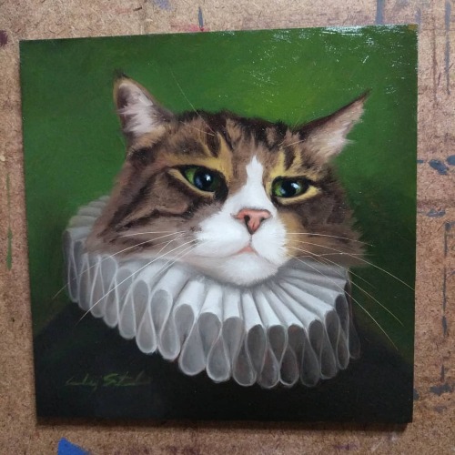 Y'all help me name her! I was thinking “The Unwilling Jester” . #petportrait #catpaintin