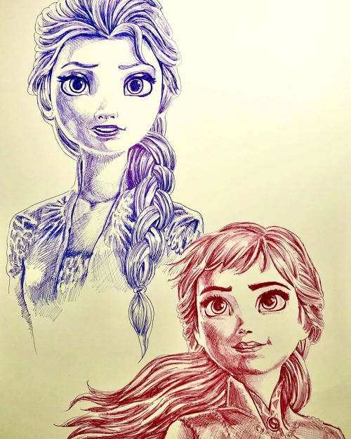 “SISTERS” #frozen #frozen2 #elsa #disney #disneyanimation #ballpointpenart #wip #doyouwanttobuildasn