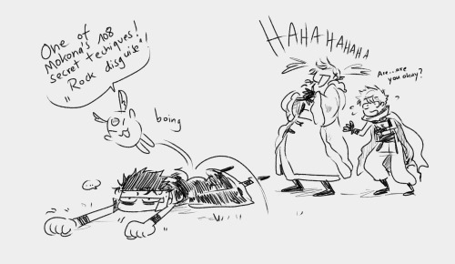 Twitter prompt: "Kurogane tripping over very ungracefully and Fai laughing his ass off” Drawing