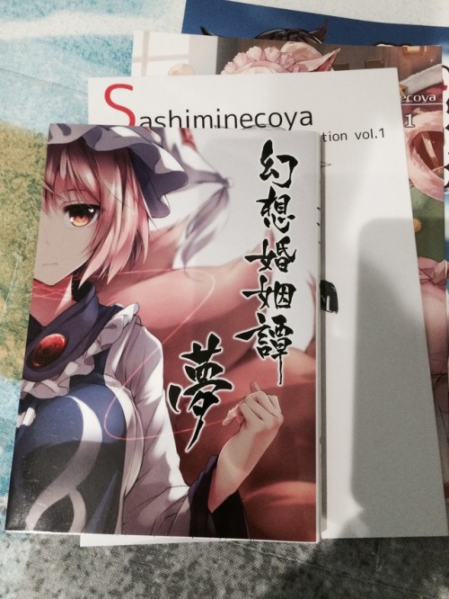 Yay~~~  today has arrived a package that i ordered one month ago with some doujinshis from the Winter ComiKet~~~ A nice compilation of a story involving Yukari, Ran and Chen Yakumo. SFW…A couple of small “artbooks” with Miqo’tes from Final