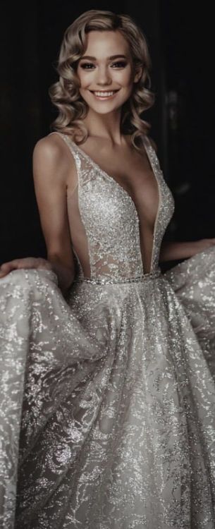 hennycl: bellethemagazine: Wedding Dress by BERTA Bridal | A-line sparkly bridal gown with plunging 