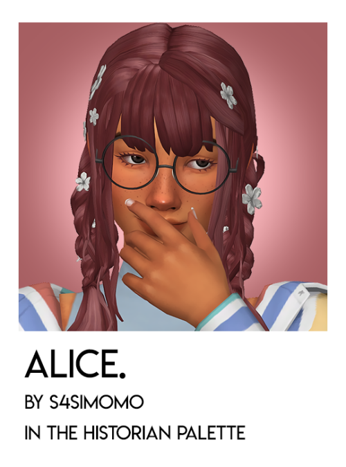 alice by @s4simomoinfo:28 add-on swatches in serindipitysims’ historian palettemeshes included