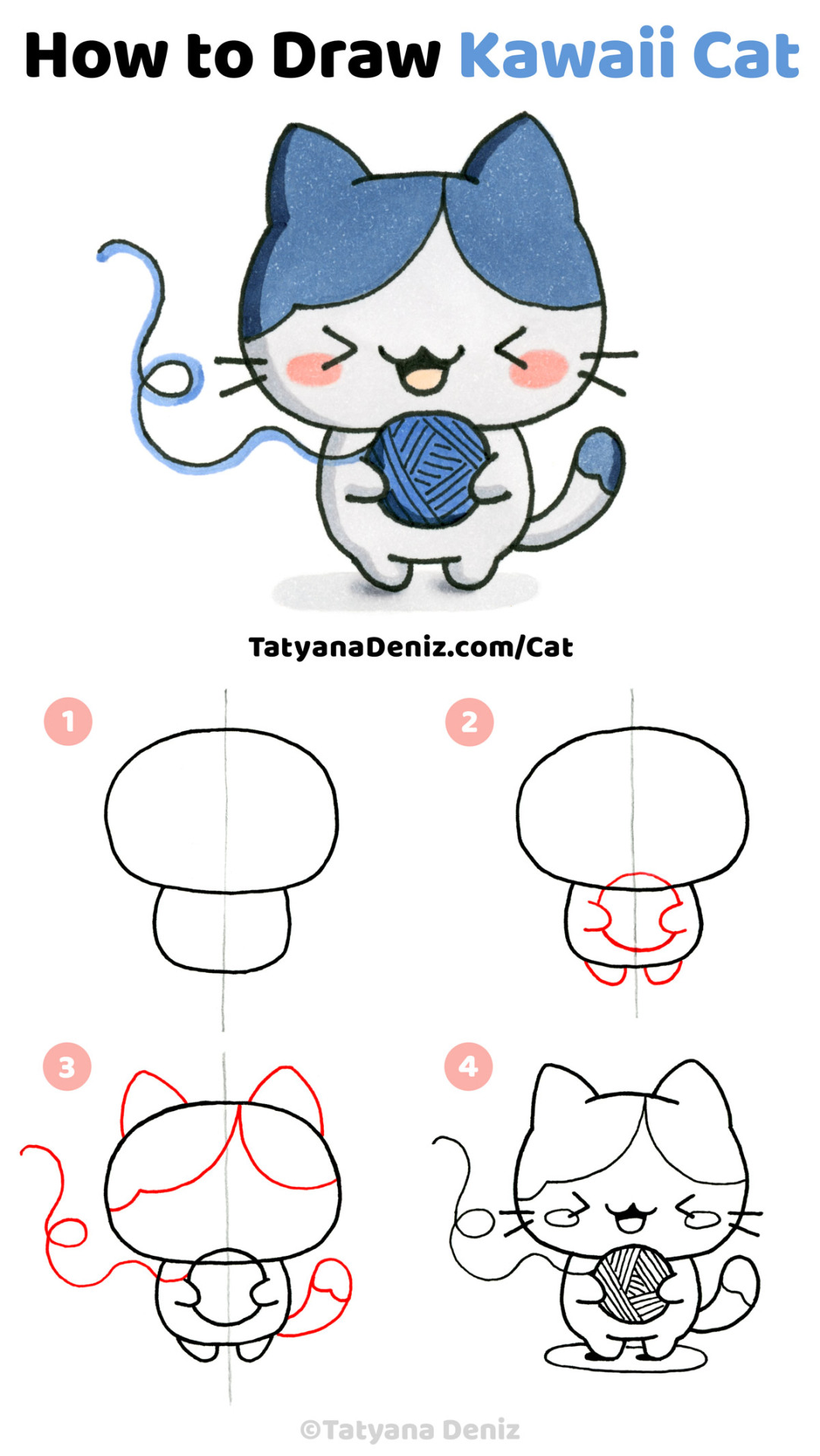Learn to draw kawaii cat step-by-step. Easy... - Tatyana Deniz