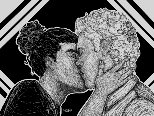 sevdrag:hope-inthedark:“Is this —”– Crosshatch piece I did of a kiss from the ninth chapter of @sevd