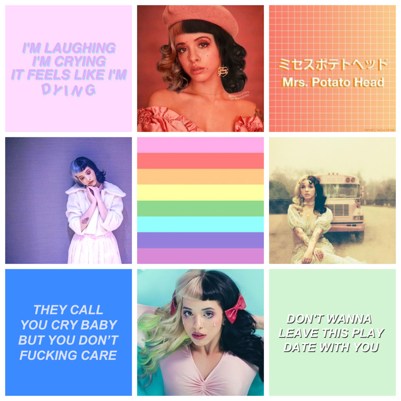 Pastel gay Melanie Martinez moodboard for @wishyouwereabandito #lgbt#lgbtq#lgbtqia#aesthetic#moodboard#mood board#gay#queer#pastel#rainbow#melanie martinez
