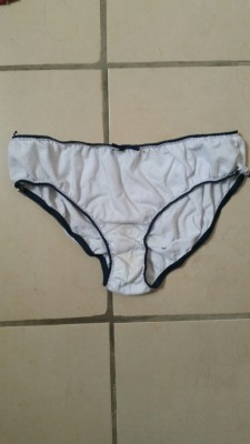 gavj121:  Housemates used panties  Wednesday 20th April 2016 Lovely pungent scent from these. Not too much discharge but lots of wear around the peehole and asshole combined to make a lovely smell. 7/10 