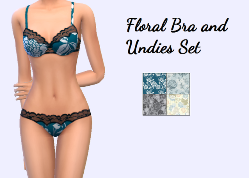 Floral Bra and Undies SetFour patternsEA recolorBase GameEnabled for randomOne package fileDownload