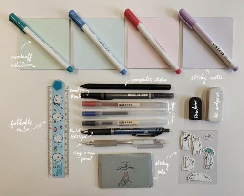stationery and pastels //this is what I carry in my pencil case to uni everyday (the sticky notes st