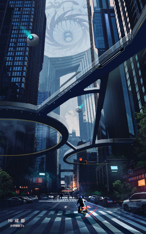 changan-moon:Street view of Chinese city in the future by 手指断了a   |  mostly inspired by Chengdu