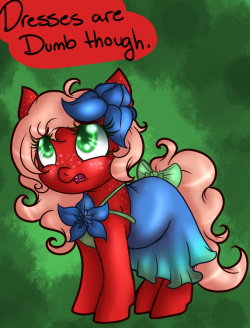 thesweetadventuresofstrawberry:  ((AHA. I just got this idea when I saw your posts about the dresses for the fall formal or whatever. Hope you don’t mind that I doodled your strawberry pony!!)) ;w; omg she’s adorbs and that dress is adorbes annnddd