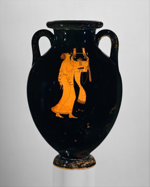 via-appia:Terracotta amphora, young man singing and playing the kithara Greek, Attic, ca. 490 B.C.