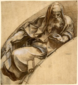 Paolo Farinato, Seated, Bearded Man Holding a Banderole, 16th century