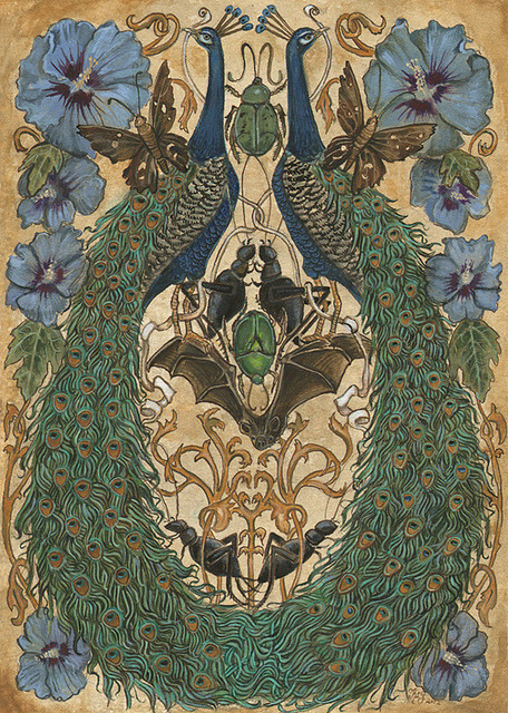 Peacock MessageGouache, watercolor and ink on paper, 2012by Kelly Louise Judd