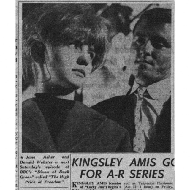 New! Jane Asher as Joan Lane and Donald Webster in BBC’s Dixon of Dock Green episode called The High Price of Freedom, aired 