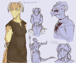 nostalgia-phantom:  It’d been awhile since I drew some Argonians, so why not make a new character and tweak the designs on existing characters~ 