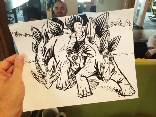 My coworker Kevin DREW A PICTURE OF ME RIDING A STEGOSAURUS!! So amazing. I love this!