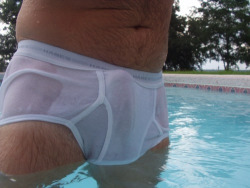 Spyonfriends:noonehome69:  White-Briefs-Lover:  Why Spend Money On Special Swimwear.