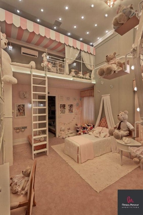 magicalandsomeweirdhometours:Rich kids rooms. This damned thing has a Ferris Wheel for the stuffed a
