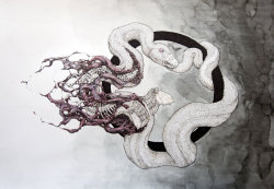 jessieforged:  http://laurenmarxartwork.deviantart.com/  A serpent’s flesh devoured by itself  Original ouroboros artwork by Lauren Marx  #snake #serpent #art