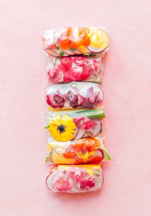 Edible Flower Spring Rolls Cool down and refresh with these Edible Flower Spring Rolls, the pretties