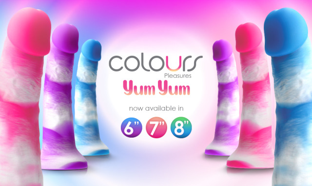 Yum Yum by Colours Pleasures are fun candy-colored dongs made of platinum-grade silicone & realistically molded for an authentic feel.