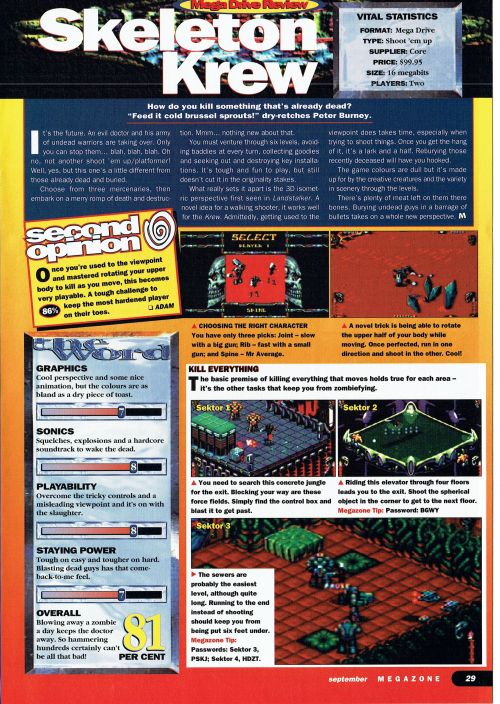  SEGA MegaZone #55, Sep 95 - A review of ‘Skeleton Krew’ on the Mega Drive. 