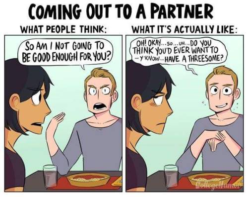 food4t-h-o-t: ithelpstodream: Bisexuality: what people think vs. what it’s actually like  My life   True and funny   (via TumbleOn)