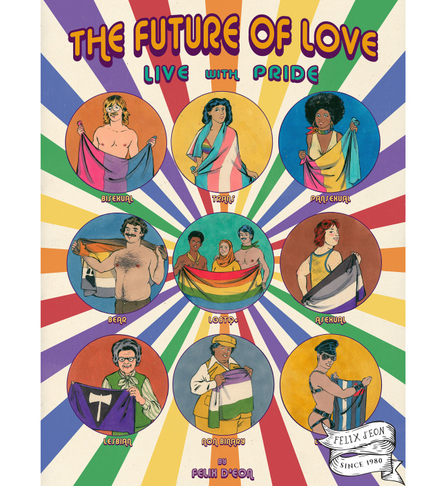 The future of love! Live with Pride! A poster in 70s style , inspired by the decade when the pride flag was invented, in 1978. I...