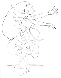 gracekraft:  I intend to color this but I also really liked how just the linework turned out, so here it is alone. I don’t draw Opal nearly as much as I should.  This is intended to be the pose Amethyst and Pearl struck when successfully merging to