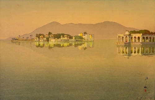 Udaipur Lake by Hiroshi Yoshida , woodblockprint