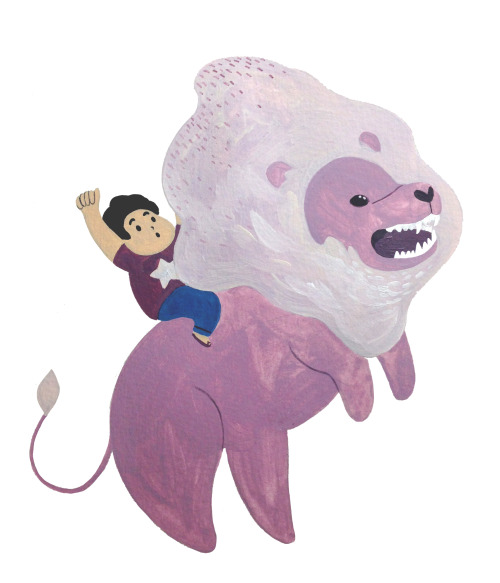 mcmintea:  “Cotton Candy of the Jungle” Here’s a little painting of Steven and Lion! mc 
