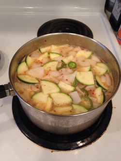 I made some spicy Korean bean soup for dinner!